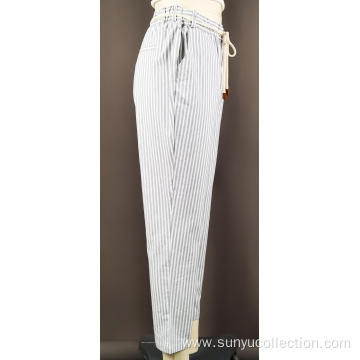 ladie's cotton woven striped long pant